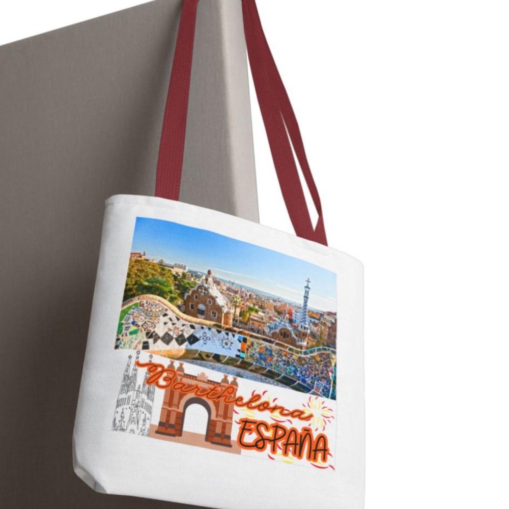 Barcelona España Tote Bag with Red Straps